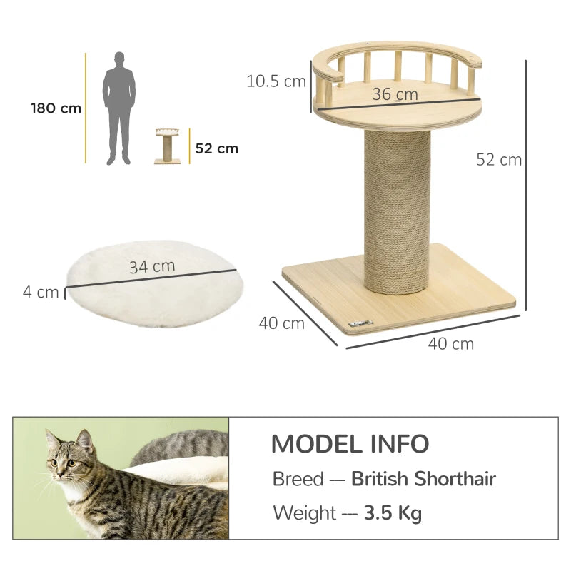 52cm Cat Tree with Bed and Scratching Post - Grey