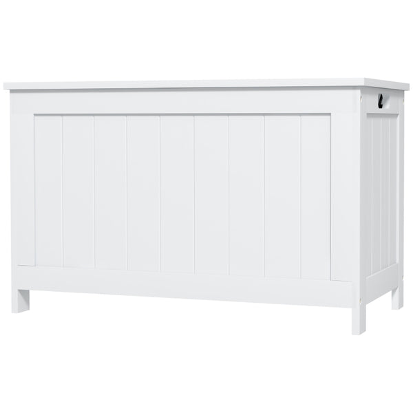 White Wooden Storage Trunk with Safety Hinges, Cut-out Handles - 76 x 40 x 48 cm