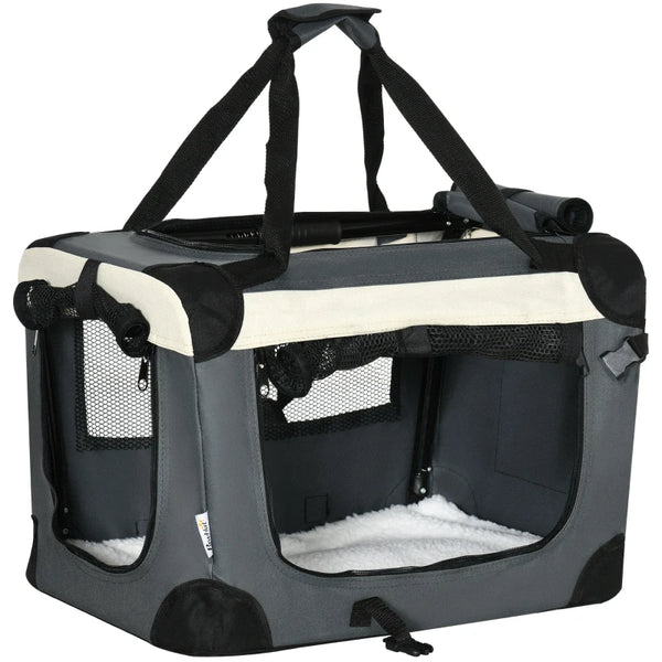 Foldable Grey Pet Carrier with Cushion - 51cm for Mini Dogs and Cats