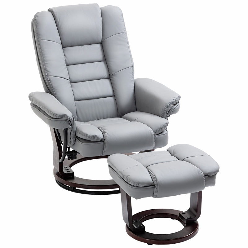 Grey Manual Recliner Chair with Footrest and Swivel Base