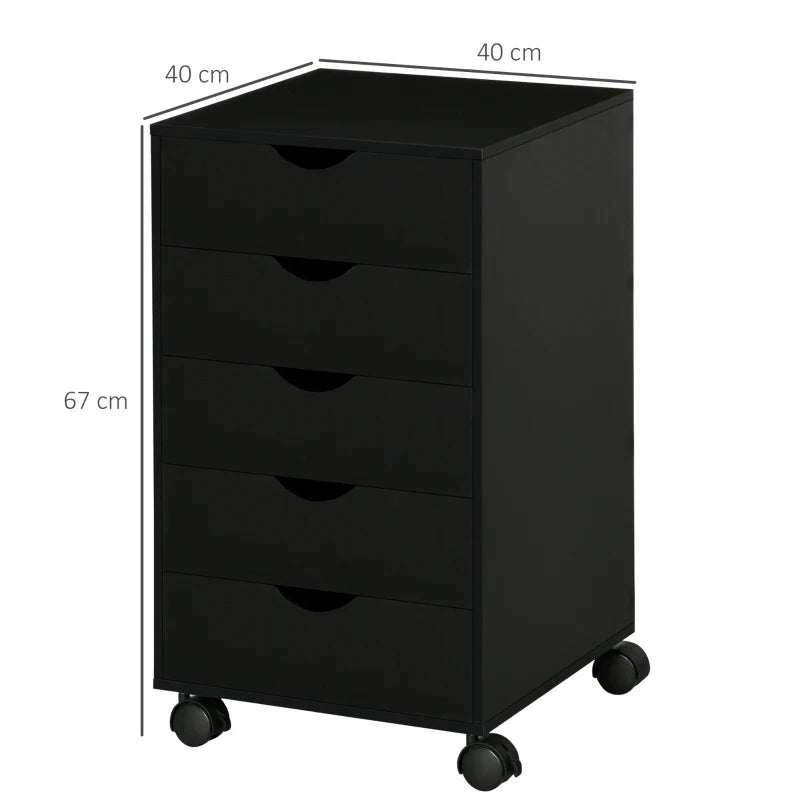 Black 5-Drawer Mobile Filing Cabinet - Modern Vertical File Organizer