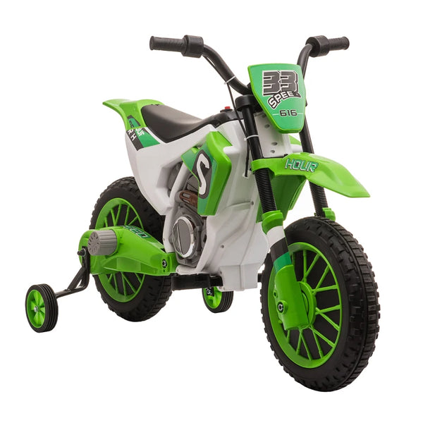 Green Kids Electric Motorcycle with Training Wheels, Ages 3-6