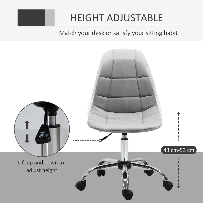 Grey Velvet Ergonomic Office Chair with Wheels