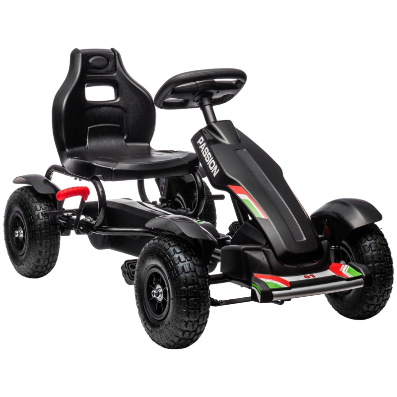 Black Metal Kids Pedal Go Kart with Adjustable Seat & Inflatable Tyres