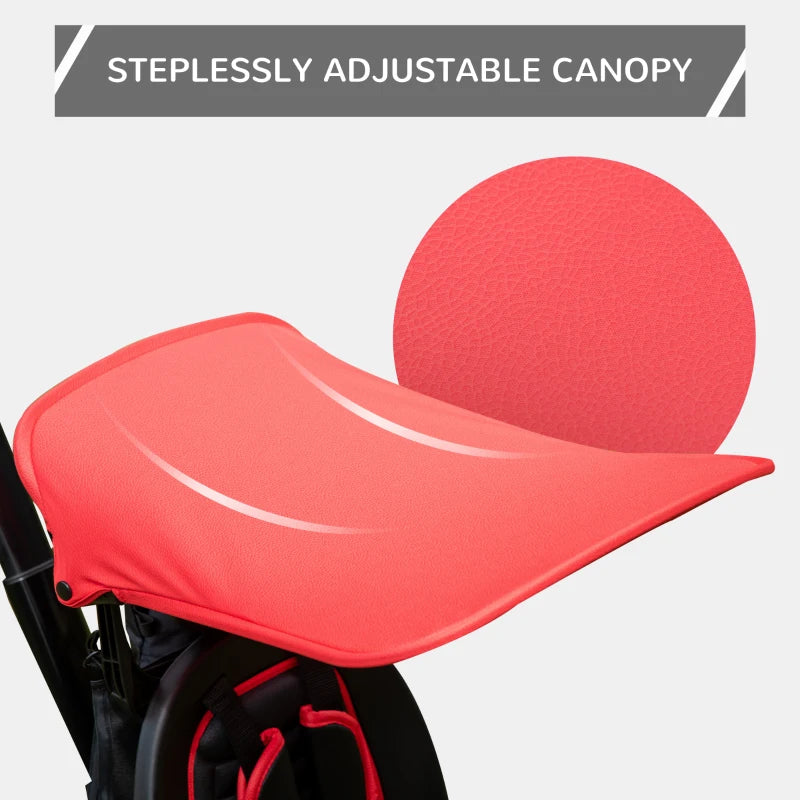 Red 4-in-1 Kids Tricycle with Adjustable Seat and Canopy