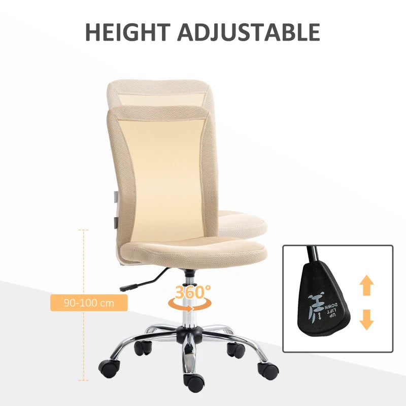 Beige Mesh Office Chair with Adjustable Height and Swivel Wheels