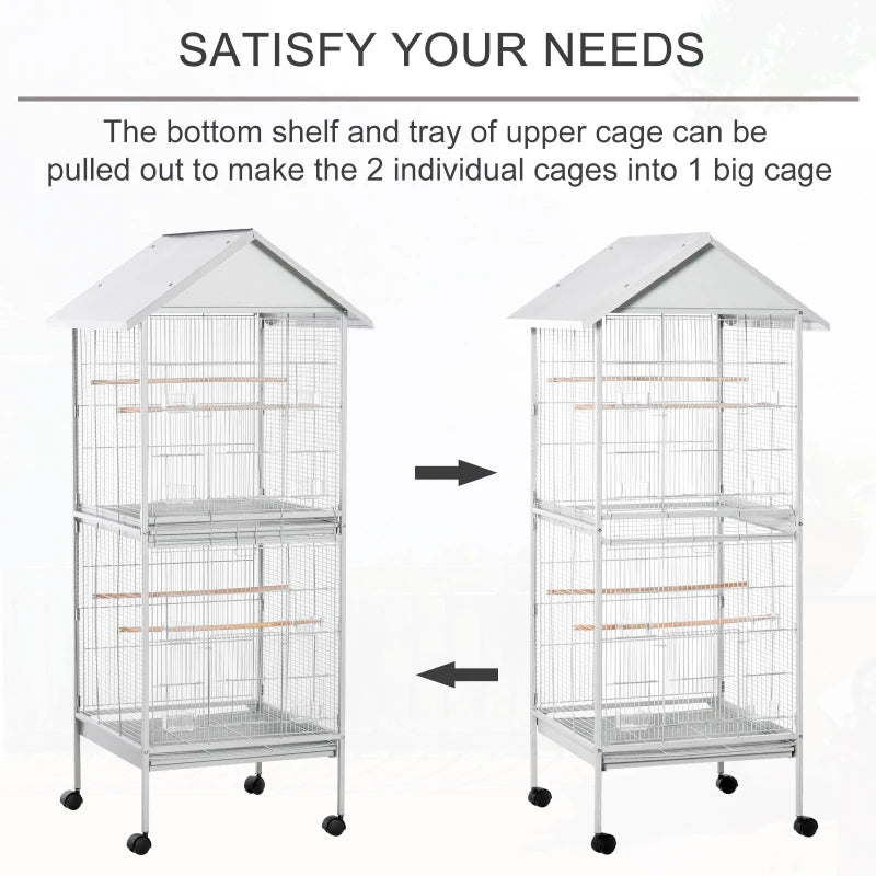 White 170cm Bird Cage with Rolling Stand & Perches