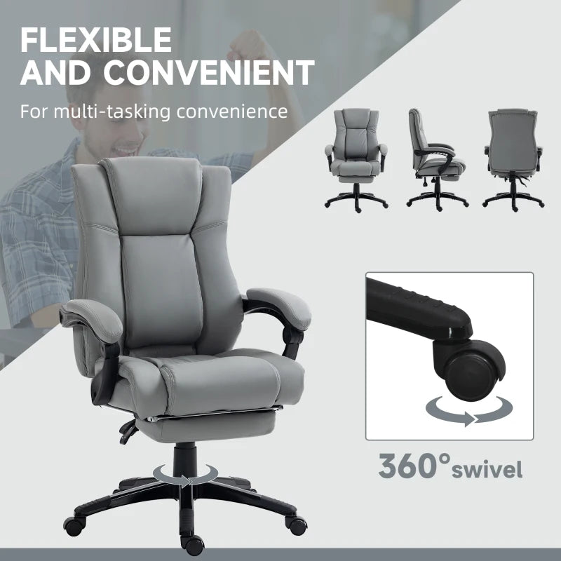 Grey Swivel Office Chair with Footrest and Wheels