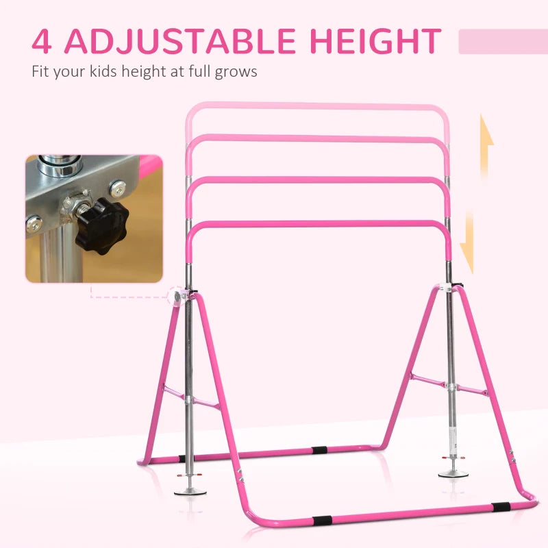 Foldable Pink Kids Gymnastics Training Bar with Adjustable Height