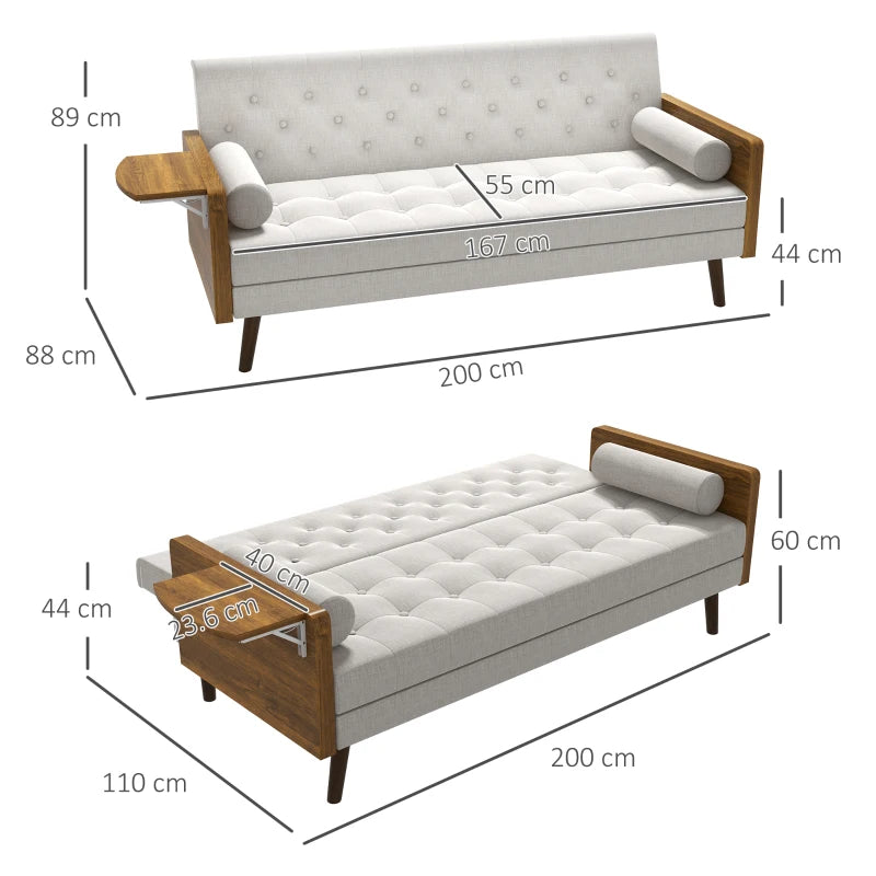 Beige Button-Tufted 3-Seater Sofa Bed Recliner