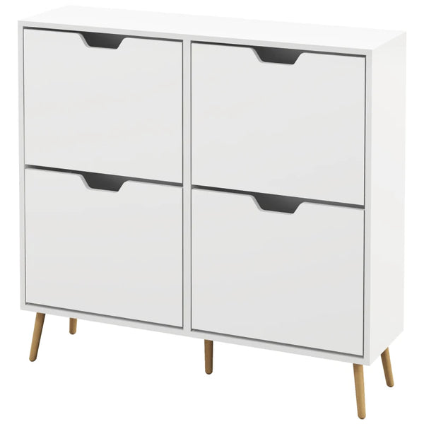 White Shoe Storage Cabinet with 4 Flip Drawers - Organize 16 Pairs of Shoes