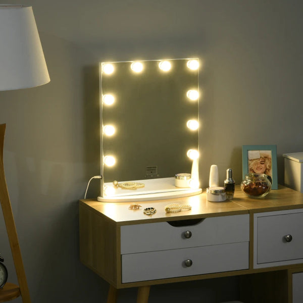 White Hollywood Vanity Mirror with 12 Dimmable LED Bulbs
