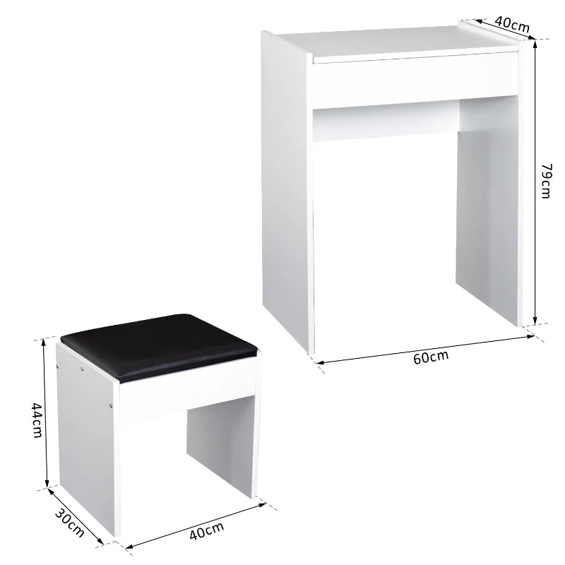 White Vanity Set with Flip-up Mirror and Padded Stool