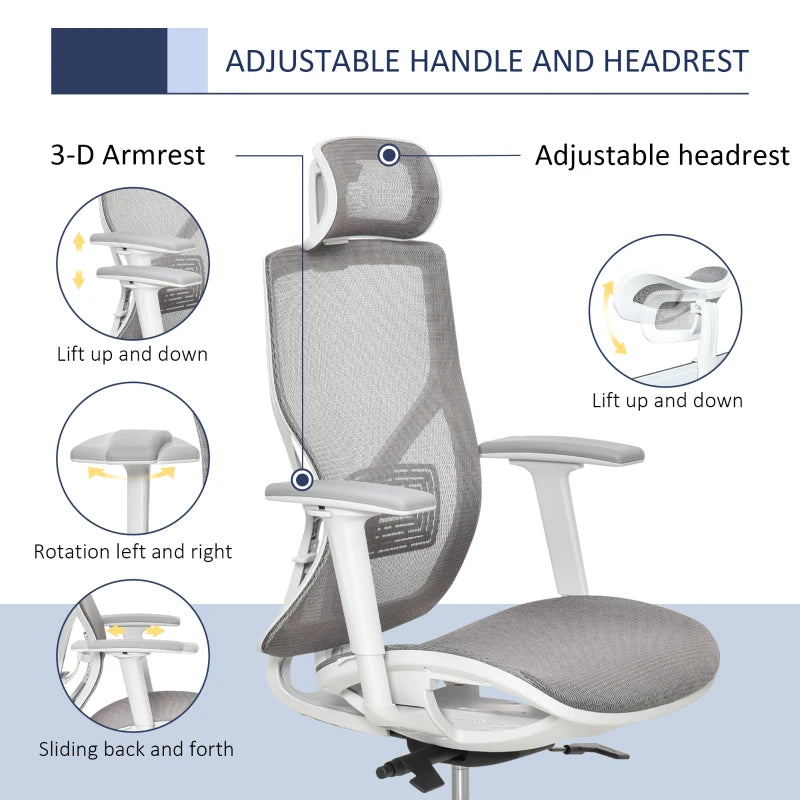 Grey Mesh Office Chair with 360° Rotation & Adjustable Features