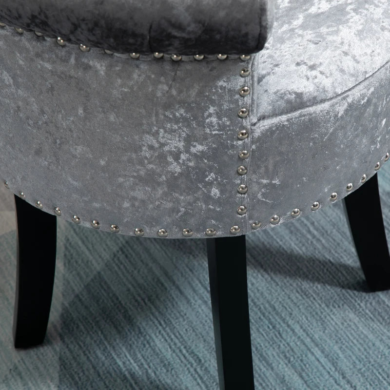 Grey Velvet Dressing Table Stool with Rubber Wood Legs