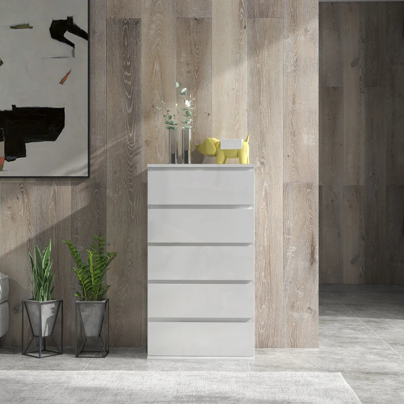Modern White 5-Drawer Chest of Drawers for Bedroom Storage
