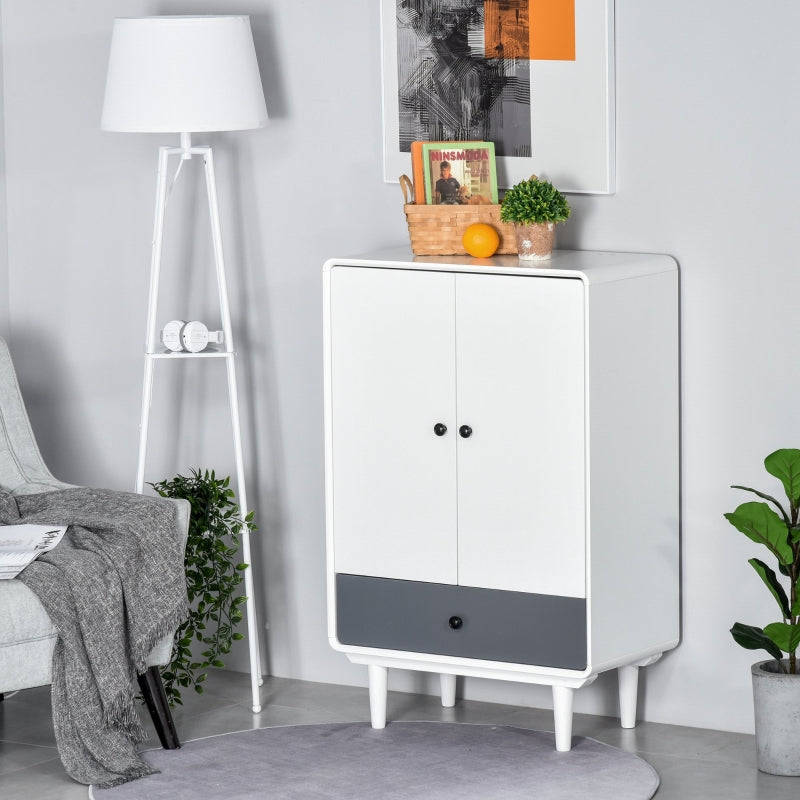 Modern White & Grey Cabinet with Doors & Drawer for Bedroom/Living Room
