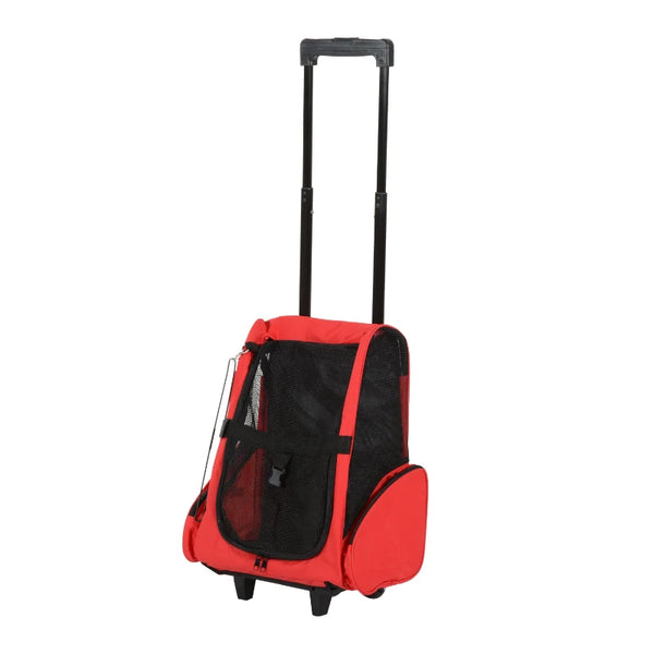 Red Pet Travel Backpack with Trolley and Telescopic Handle