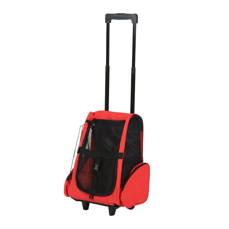 Red Pet Travel Backpack with Trolley and Telescopic Handle