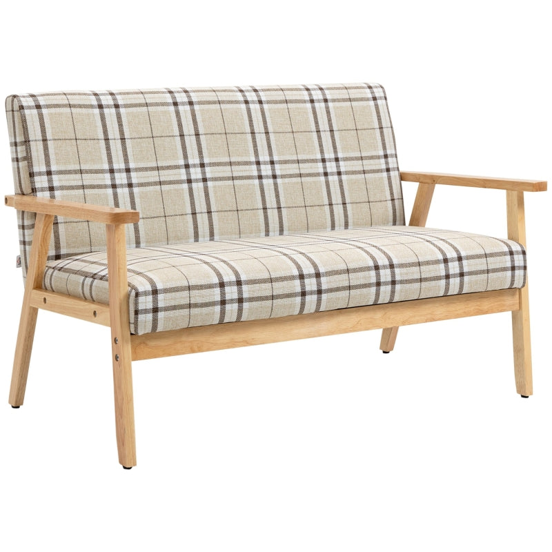 Beige & Coffee Double Seat Loveseat with Lattice Pattern