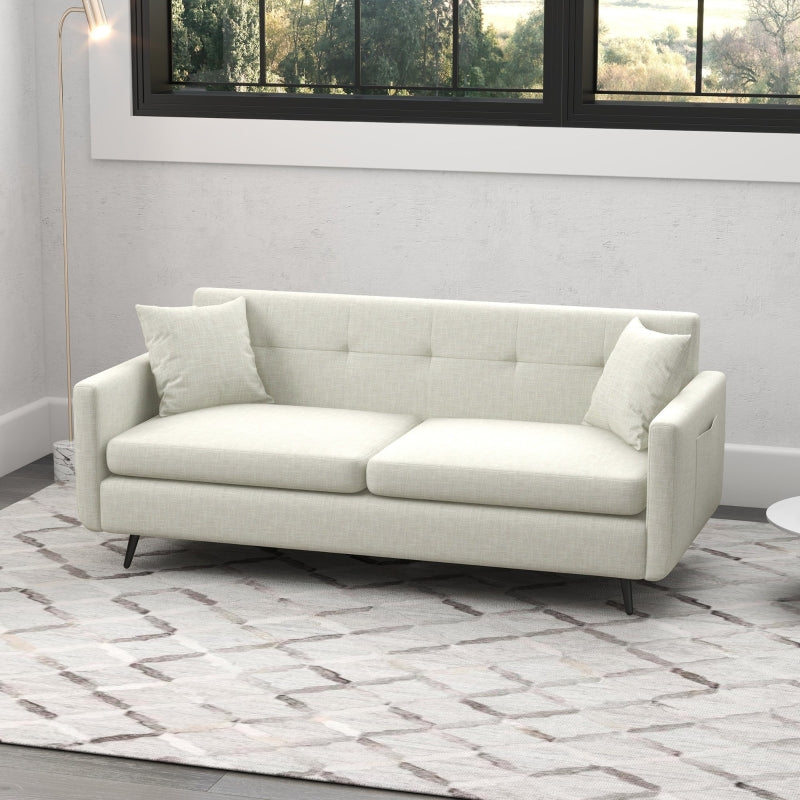 Beige Fabric 2 Seater Sofa with Storage Pockets and Steel Legs