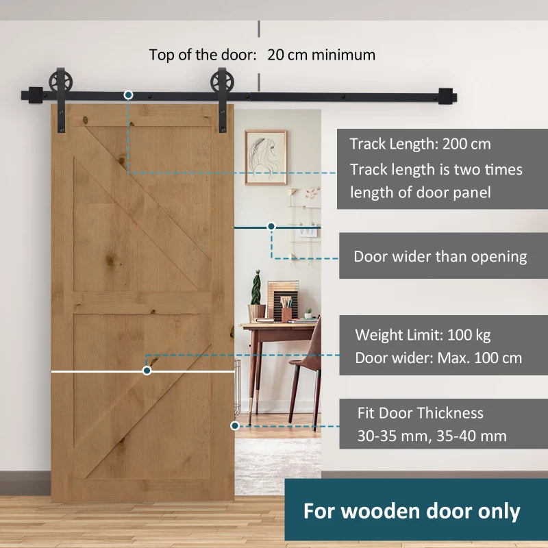 Black 6.6 FT Sliding Barn Door Hardware Kit for Single Wooden Door