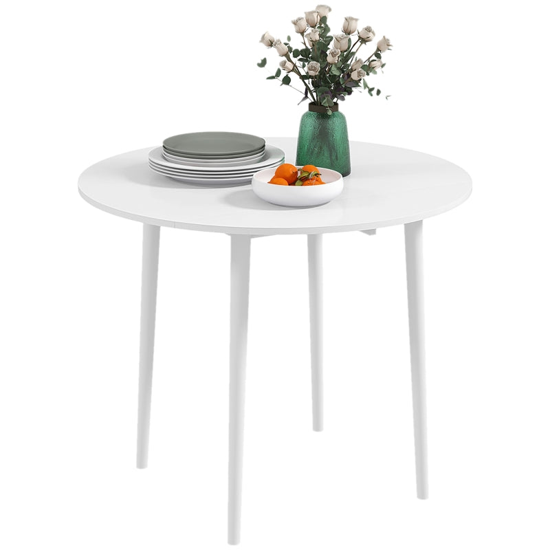 White Round Drop Leaf Dining Table for 4, Modern Space Saving Kitchen Table