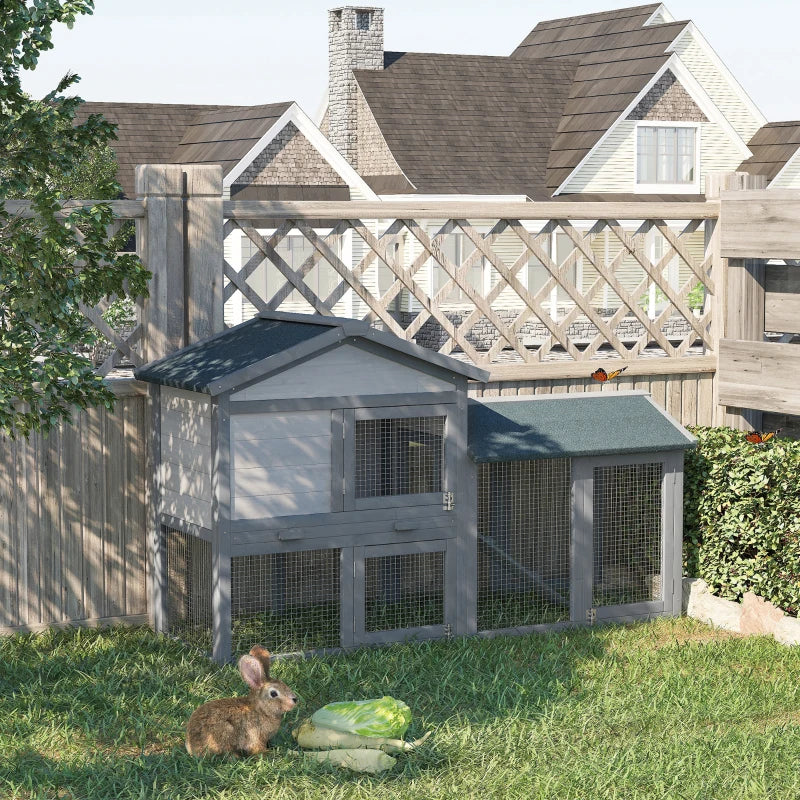 Wooden Double Tier Small Animal Hutch with Water-Resistant Roof, 147 x 54 x 84 cm