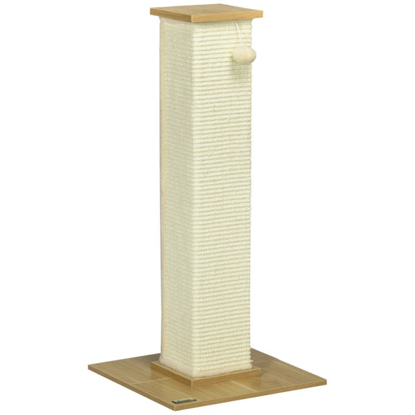 White 80cm Cat Scratching Post with Toy Ball and Sisal Rope