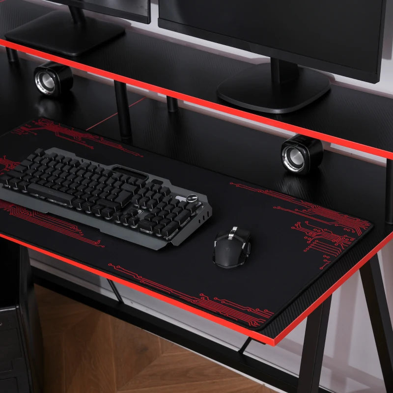 Black and Red L-Shaped Gaming Desk with Monitor Stand