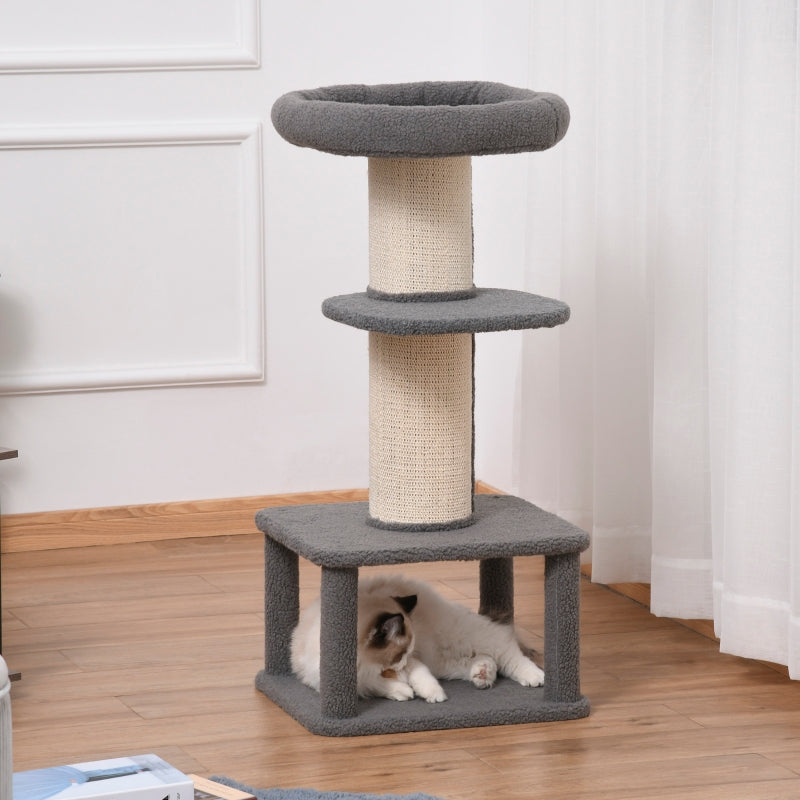 Grey Cat Tree Tower with Scratching Post and Condo