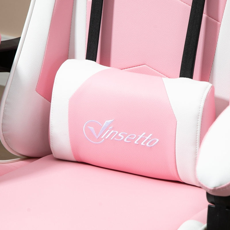 Pink Gaming Chair with Lumbar Support, Footrest & Headrest