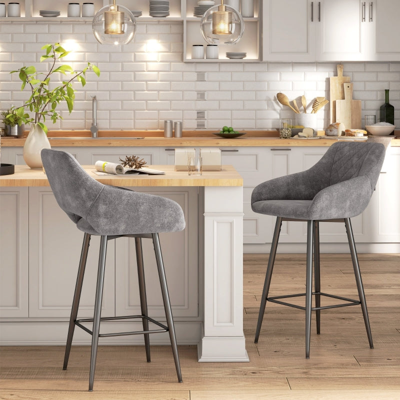 Grey Velvet Bar Stools Set of 2