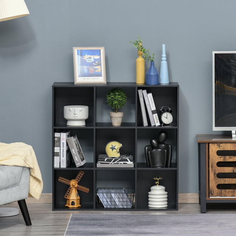 Black Nine-Cube Compact Shelving Unit