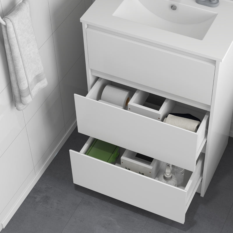 White Gloss Bathroom Vanity Unit with Basin & Single Tap Hole, 2 Drawers