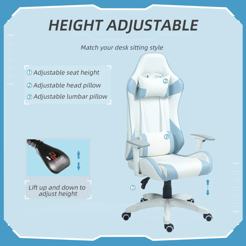 Light Blue Racing Gamer Chair with Reclining Feature