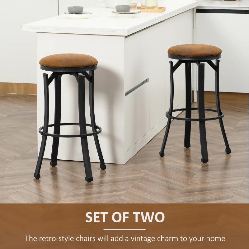 Brown Microfiber Breakfast Bar Stools, Set of 2 with Footrest