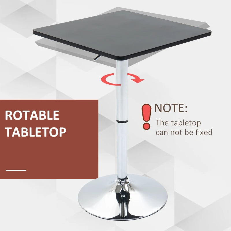 Modern Black and Silver Swivel Bar Table with Adjustable Height