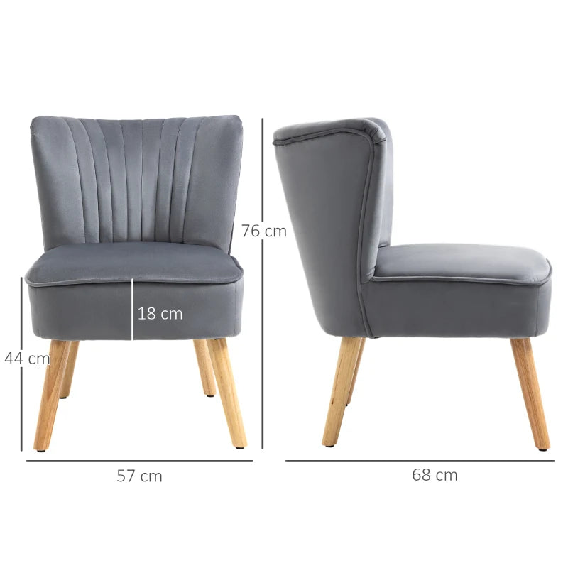 Grey Velvet Tub Accent Chairs Set of 2 - Curved Back, Wood Legs