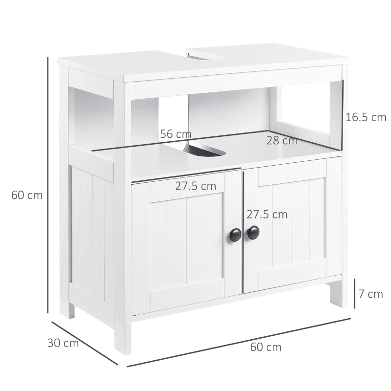 White Under Sink Cabinet with Double Doors and Shelves