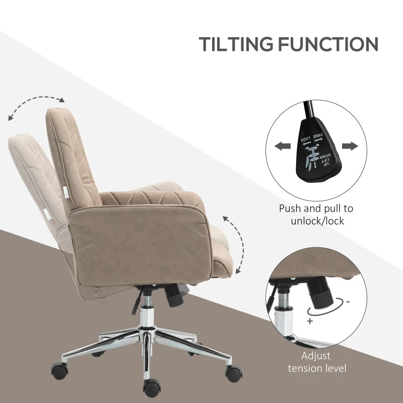 Khaki Microfibre Swivel Computer Chair with Armrest & Adjustable Height