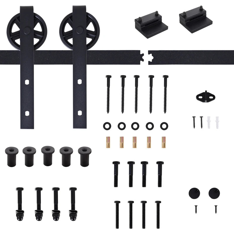 Black 6.6 FT Sliding Barn Door Hardware Kit for Single Wooden Door