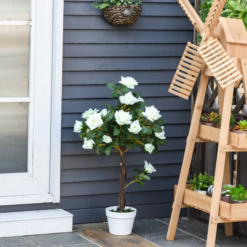 White Rose Artificial Plant in Pot - Indoor Outdoor Home Decor, 90cm