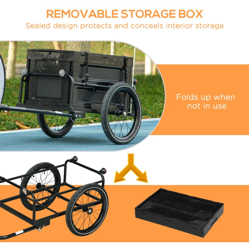 Black Steel Frame Bike Trailer Storage Box - 65L Capacity