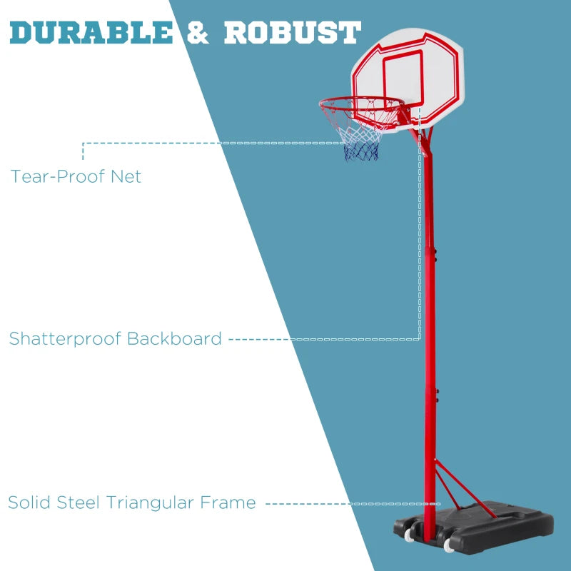 Adjustable Portable Basketball Hoop Set - Black, 2.1-2.6m Height, Wheels