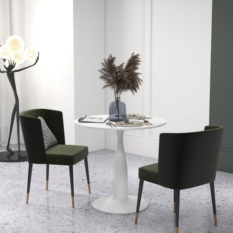 Modern Steel Base Round Dining Table, White, Space-Saving