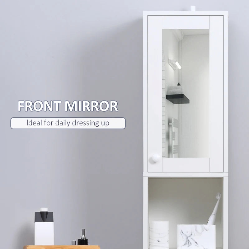 White Tall Bathroom Storage Cabinet with Mirror