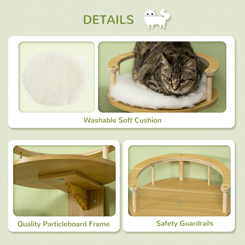 Cat Wall Shelf with Cushion and Guardrails, Grey, 34x34x10.5cm