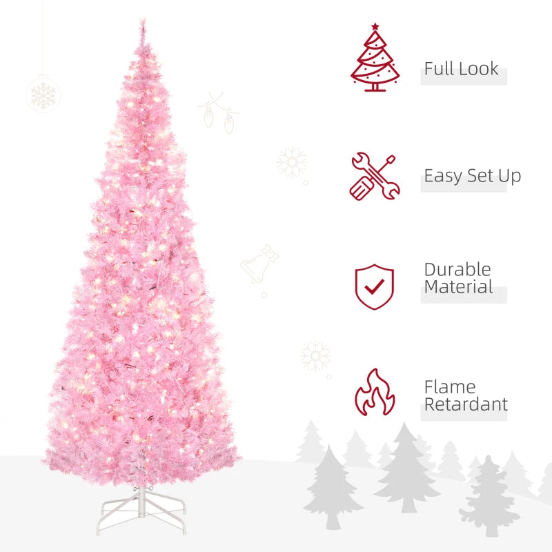 7FT Pink Pre-lit Pencil Slim Christmas Tree with Warm White LED Lights