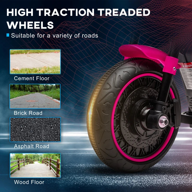 Kids Pink Electric Motorbike with Training Wheels - Easy Start